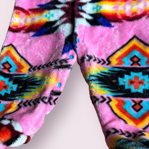 Baby Pink And Bright Colors Fleece Aztec Print Hoodie One Piece Footies - Picture 6 of 9